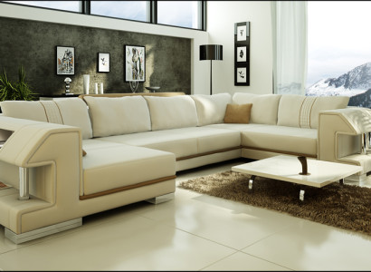 Corner sofa Sofa Couch Upholstery Designer Leather XXL U-shape Leather sofa Living landscape