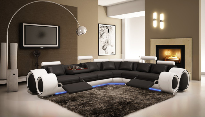 Leather sofa with USB,Living landscape Corner sofa Eck Suite Design Modern Sofa A1163