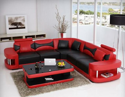 Living landscape Upholstery Corner Corner Sofa + USB,Suite Landscape Leather Textile new