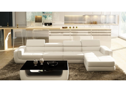 Corner sofa Leather sofa USB Living landscape L-shape Sofa Upholstery Seat Corner Tettau White