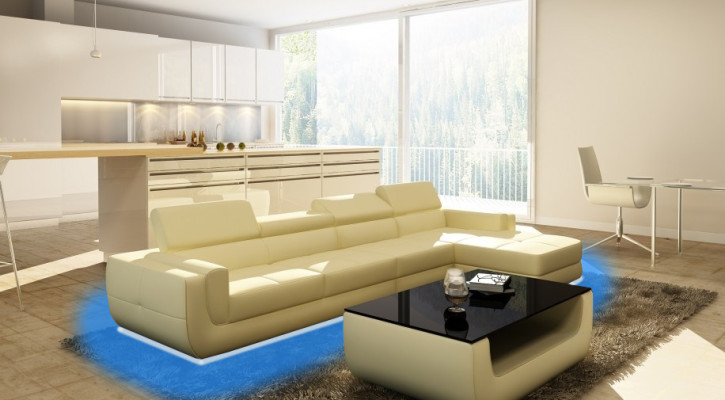Corner sofa Leather sofa USB Living landscape L-shape Sofa Upholstery Seat Corner Tettau White