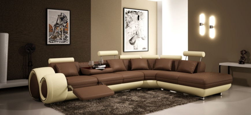Leather sofa with USB Living landscape Corner sofa Eck Suite Design Modern Sofa A1163C