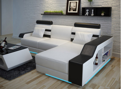 Leather sofa with USB Living landscape Corner sofa Eck Suite Design Modern Sofa L6016E