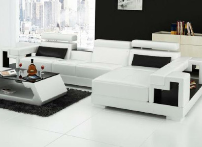 Living landscape Corner sofa Leather sofa Sofa + USB Upholstery Seat Corner Suite new 2710B