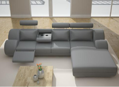 Designer Suite Living landscape Corner sofa Sofa USB Upholstery Leather sofa Sofas Gray