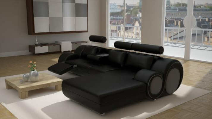Designer Suite Living landscape Corner sofa Sofa USB Upholstery Leather sofa Sofas Gray