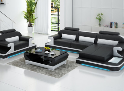 Leather sofa Couch Living landscape Corner sofa + Armchair new Suite Design Sofa G8021E