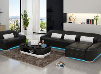 Leather sofa Couch Living landscape Corner sofa + Armchair Corner Suite Design