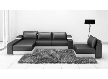 Corner sofa Corner Sofa with USB Upholstery Leather Suite Living landscape Chaise lounge