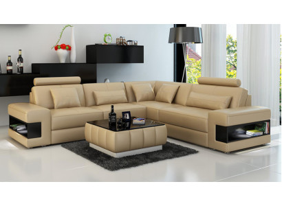 Leather sofa with USB Living landscape Corner sofa Eck Suite Design Modern Sofa L6014B