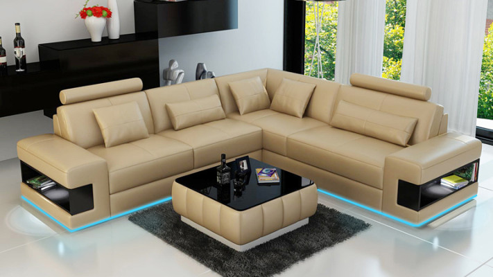Leather sofa with USB Living landscape Corner sofa Eck Suite Design Modern Sofa L6014B