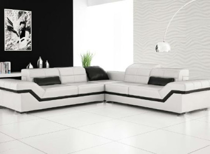 Leather sofa XXL Living landscape Couch Design Sofa with USB Corner sofa Sofa set White