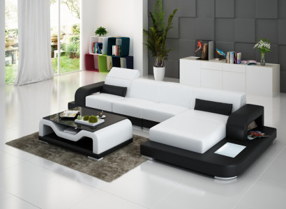 Leather sofa with USB Living landscape Corner sofa Corner Suite Couch Design Sofa G8006C