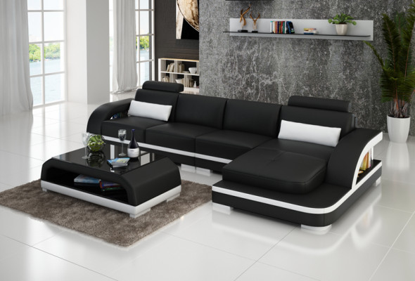 Leather sofa with USB,Living landscape Corner sofa Eck Suite Design Modern Sofa G8011C