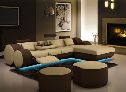 Designer Leather Corner sofa Living landscape Leather couch+ USB Suite Corner sofa Madrid