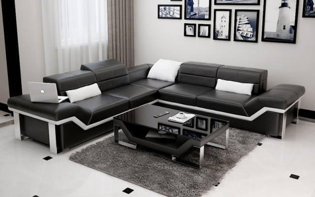 Leather sofa Sofa Couch Living landscape Corner sofa Suite Design Modern Sofa K5007B