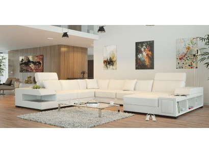 Snow-white designer corner sofa in U-shape for luxurious living ambience