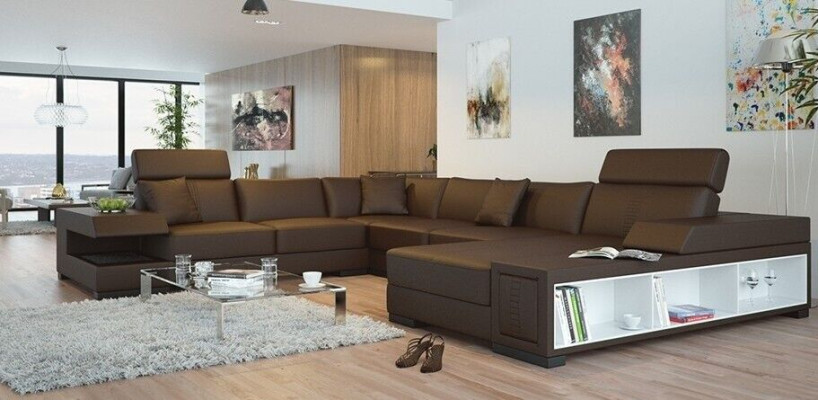 Snow-white designer corner sofa in U-shape for luxurious living ambience