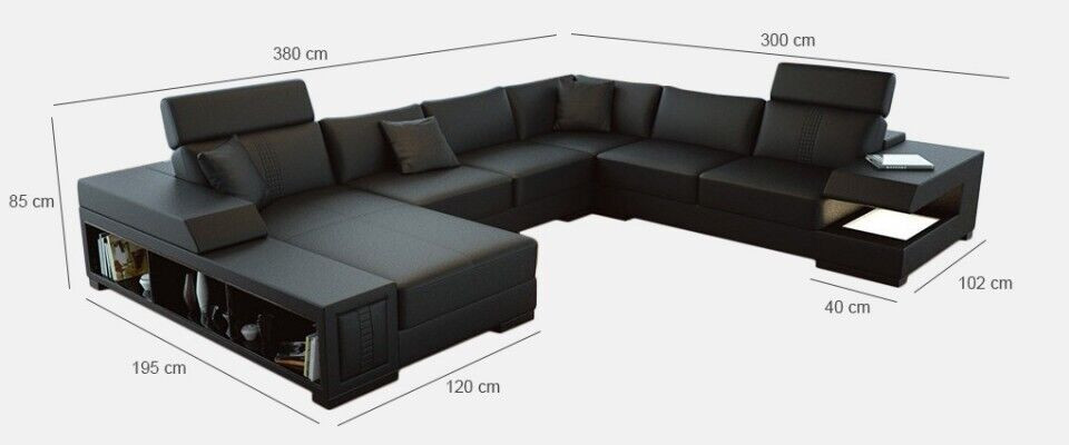 Snow-white designer corner sofa in U-shape for luxurious living ambience
