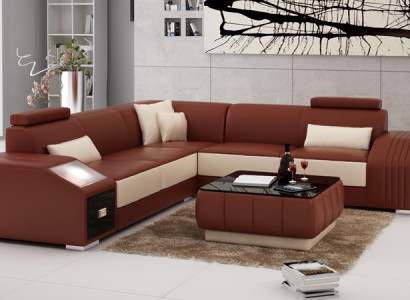 Leather sofa with USB Living landscape Corner sofa Eck Suite Design Modern Sofa L6003B