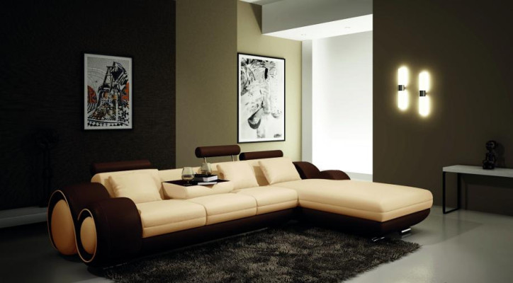 Patented design Corner sofa Sofa + USB Upholstery Leather Corner Living landscape BERLIN