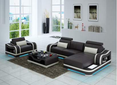 Leather sofa Couch Living landscape Corner sofa + Armchair Eck Suite Modern G8030E