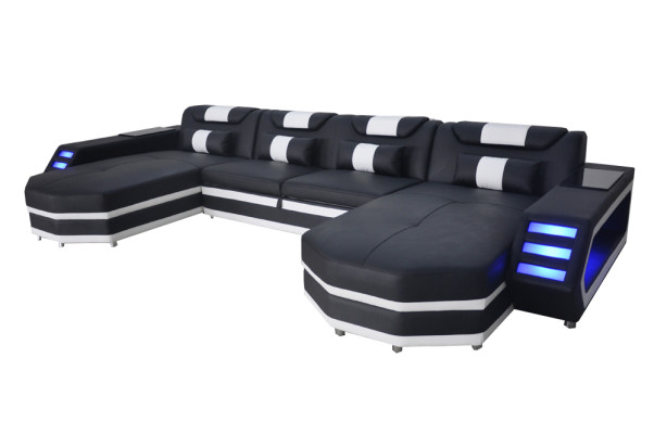 Design Leather Upholstery Seat Corner with USB Leather Upholstery Landscape Room Living Sofa