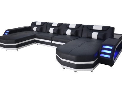Design Leather Upholstery Seat Corner with USB Leather Upholstery Landscape Room Living Sofa