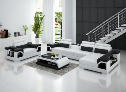 Leather sofa Living landscape Corner sofa Armchair Couch Suite Design Modern Sofa + USB