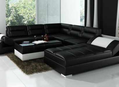 Comfortable Statement New Leather Corner Sofa in U-shape for your living ambience