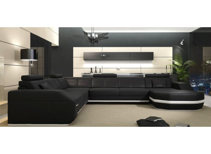 Leather sofa Corner sofa Living landscape Corner sofa Corner sofa Upholstery Seat Corner new USB+LED