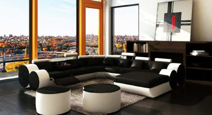 Designer leather sofa + USB Big Living landscape Sofa Couch Upholstery Suite Corner sofa
