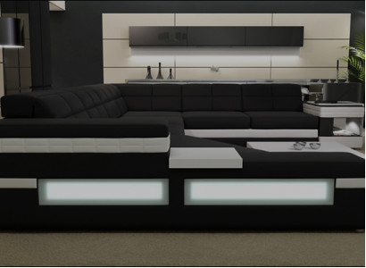 Designer sofa Sofa USB Living landscape Corner sofa Living landscape Upholstery Couch LED