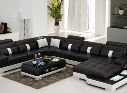 Leather U-shape Living landscape Couch Big XXL Sofa with USB Upholstery Corner Suite Eck