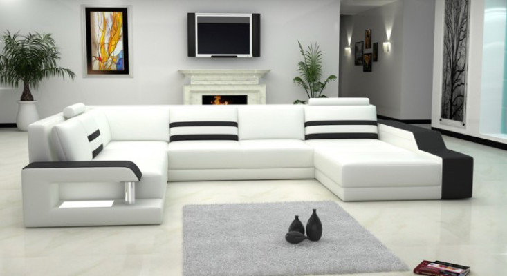 Leather Sofa Couch Upholstery Corner sofa Big Suite Living landscape Sofas with USB