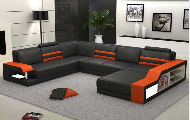Leather Sofa Couch Upholstery Corner sofa Big Suite Living landscape Sofas with USB