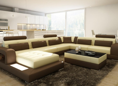 XXL Big Living landscape Sofa with USB Upholstery Leather Sofa Suite Couches Light
