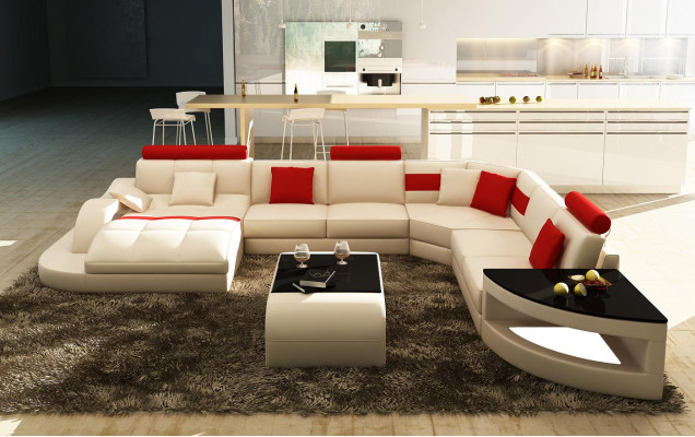 Multifunction XXL Big Leather Sofa Sofa with USB,Eck Living landscape Corner sofa Upholstery