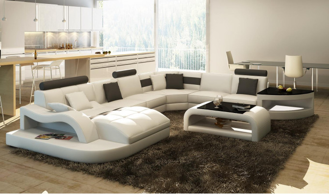 Multifunction XXL Big Leather Sofa Sofa with USB,Eck Living landscape Corner sofa Upholstery