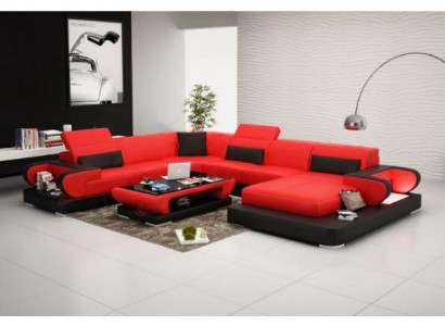 Sofa Corner sofa Couch functional sofa + USB U-shape Imitation leather Beige sleeping function