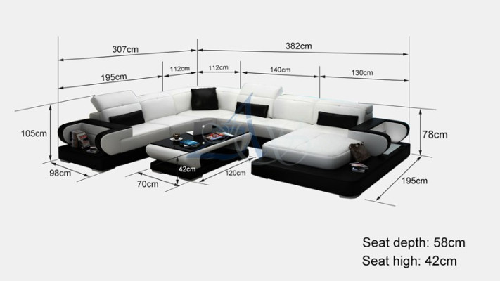 Sofa Corner sofa Couch functional sofa + USB U-shape Imitation leather Beige sleeping function