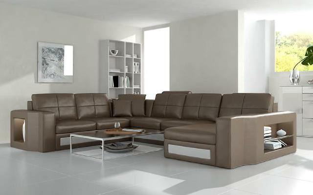 Design Living landscape Leather sofa Corner sofa Corner sofa Upholstery Sofa Corner USB + LED