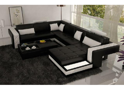 Design leather sofa Corner sofa Corner sofa Upholstery Sofa Corner USB + LED Living landscape