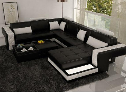 Design leather sofa Corner sofa Corner sofa Upholstery Sofa Corner USB + LED Living landscape