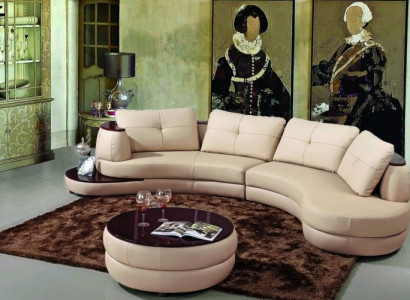 Modern round couch Corner sofa Round Corner Upholstery Sofa Seat Suite Leather Couch + USB
