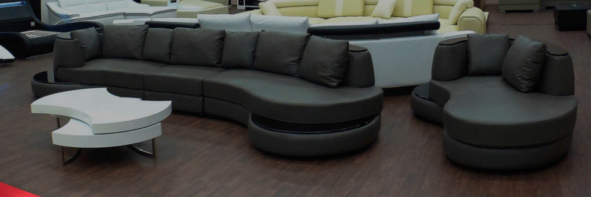 Modern round couch Corner sofa Round Corner Upholstery Sofa Seat Suite Leather Couch + USB