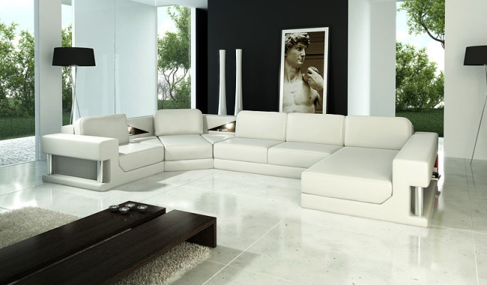 Corner sofa Modern Leather Sofa Living landscape + USB Upholstery Corner suite Design Couch