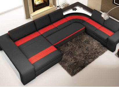 Living landscape Corner sofa with LED & USB Sofa Upholstery Couch Suite U-shape Leather