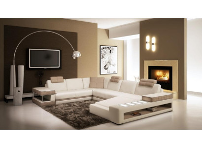 Corner sofa with LED & USB Living landscape Sofa Upholstery Couch Suite U-shape Leather