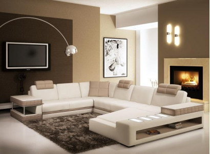 Corner sofa with LED & USB Living landscape Sofa Upholstery Couch Suite U-shape Leather